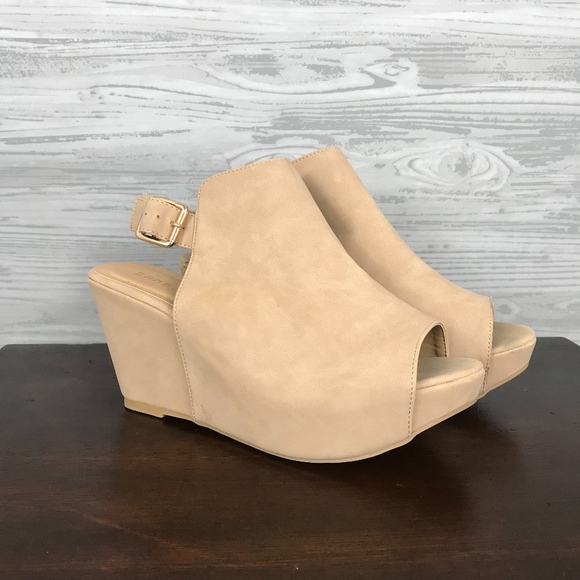 BAMBOO Shoes - BAMBOO | Tan Range Peep-Toe Wedge Sandal